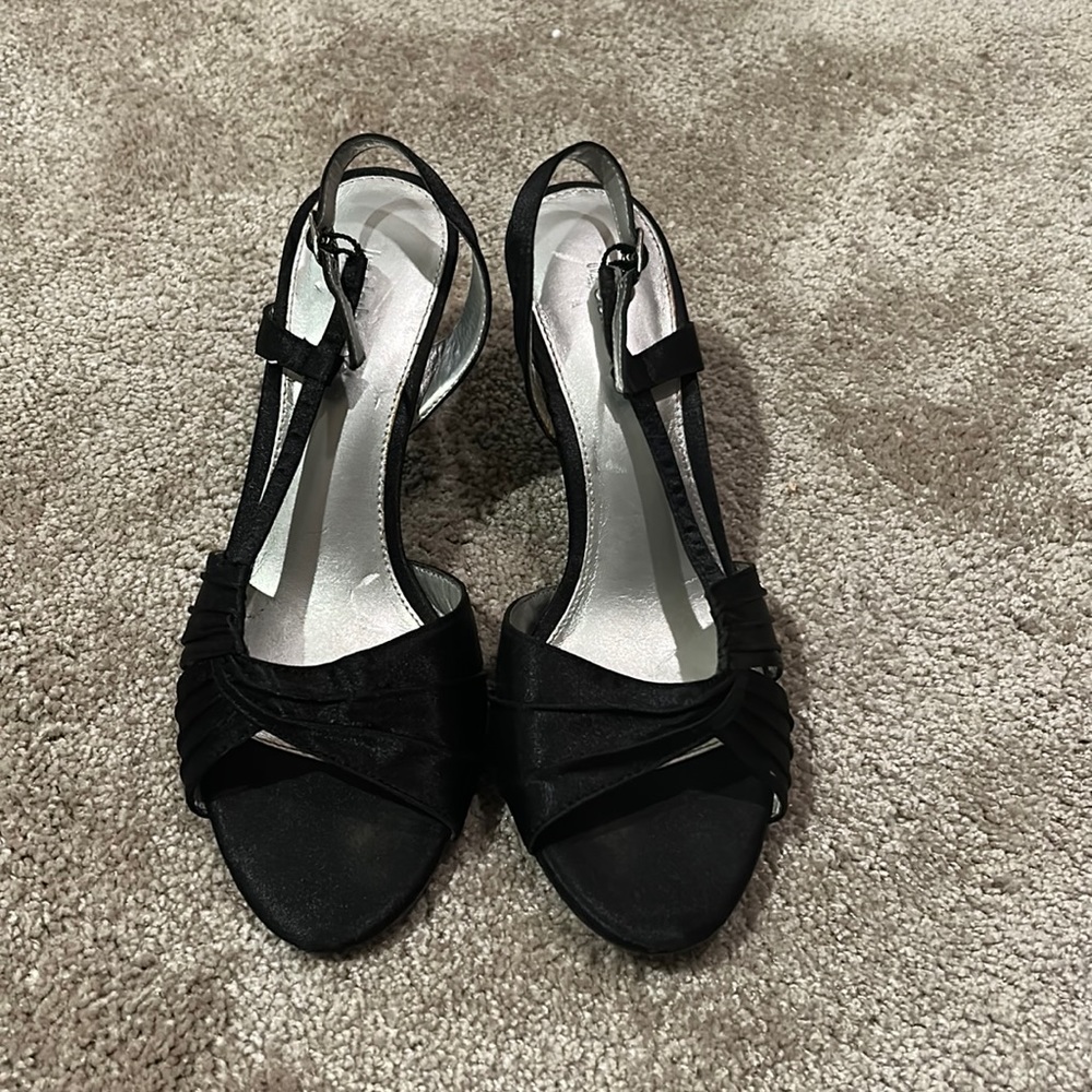 Black satin heels